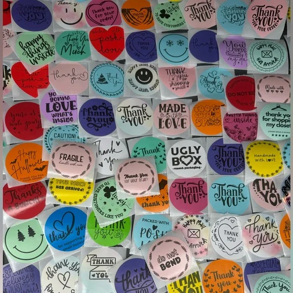 100 thank you stickers mystery bag bundle mix thank you 2" - Picture 4 of 12